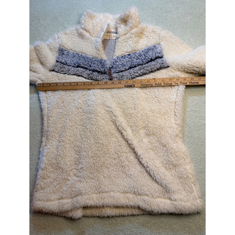 Weatherproof Vintage Cream Sherpa Fleece Quarter Zip Pullover Grey Chevron Strip